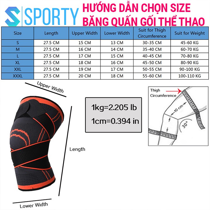 Băng quấn đai thể bảo vệ đầu khớp gối SPORTY 1123X vải dệt tích hợp đai đeo lò xo tránh chấn thương