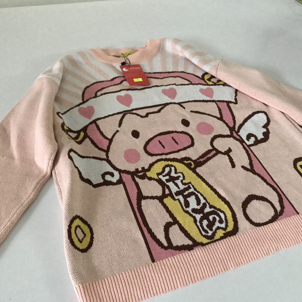 Áo len nữ Azumikichi phong cách Nhật Bản họa tiết heo chất liệu cao cấp