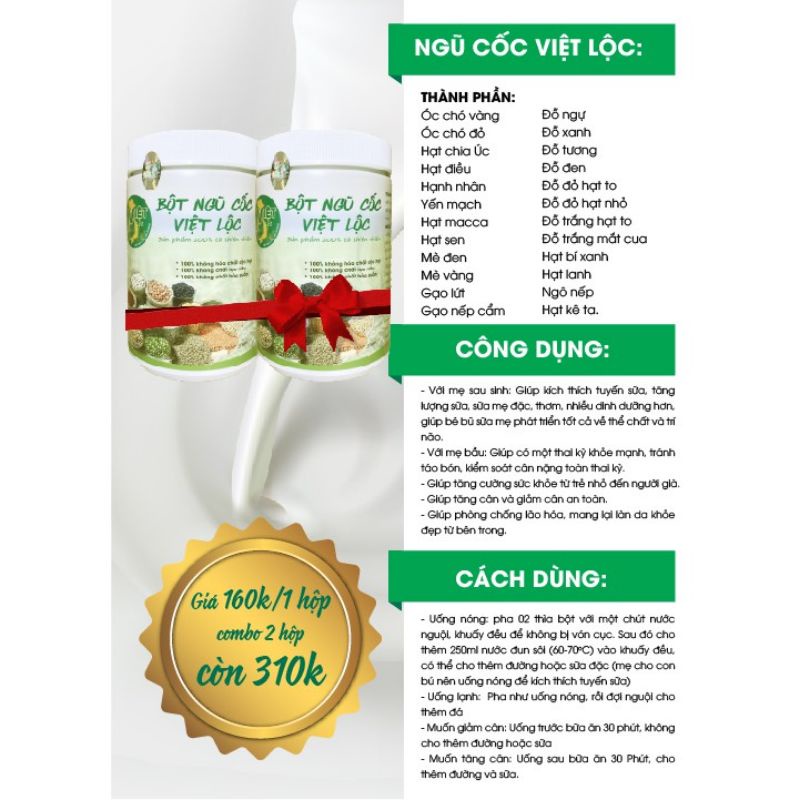 Combo 2 hộp bột ngũ cốc Việt Lộc (mỗi hộp 500gr)