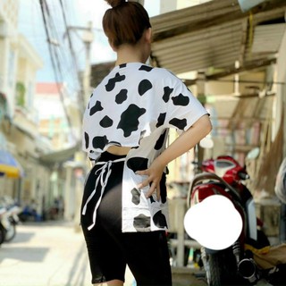 Set legging ngố + áo 3/4 bò sữa