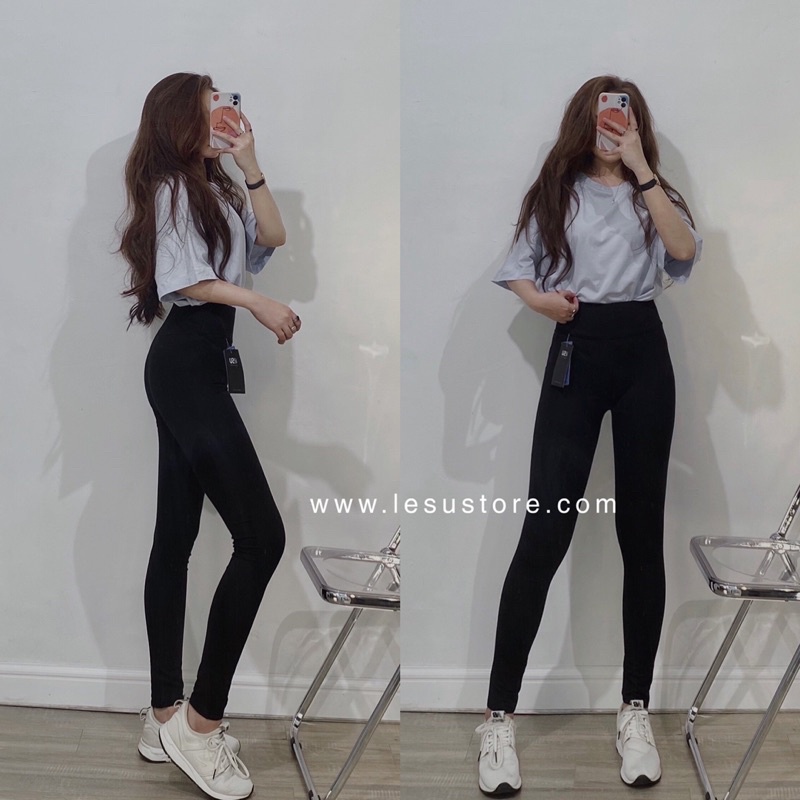 ẢNH TỰ CHỤP Quần legging trơn không túi lưng cao kèm hộp đựng