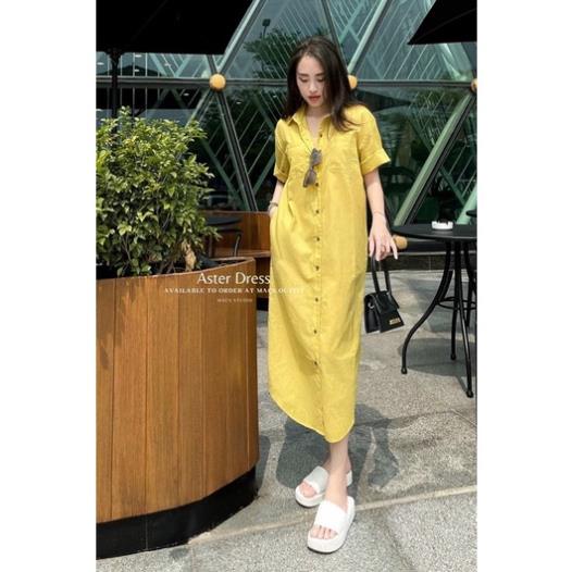 VÁY SƠ MI MÀU VÀNG - TRẮNG DÁNG SUÔNG CHO NỮ