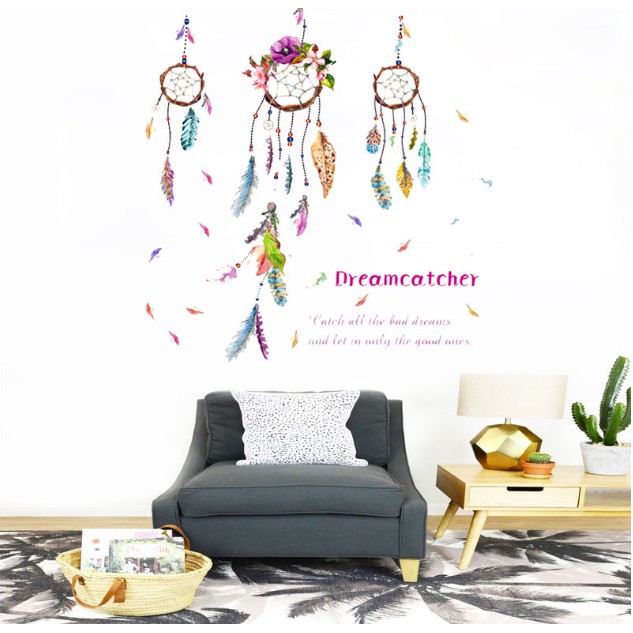 Decal trang trí tường - Dây chuông gió lông vũ