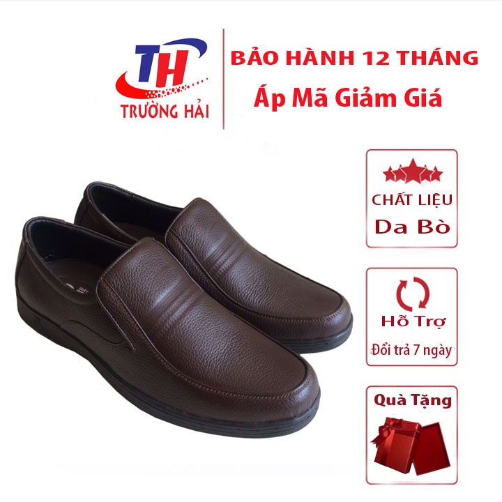 Giày tây nam da bò không dây Trường hải mũi tròn Màu Nâu May đế chắc chắn GT360