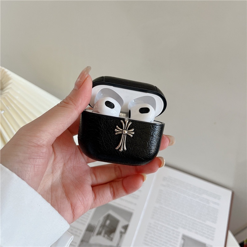 Vỏ Bảo Vệ Hộp Sạc Tai Nghe bluetooth Không Dây Airpods 1 2 3 pro 2 pro 2 Bằng Da Họa Tiết Thánh Giá Kèm Móc Treo Tiện Dụng