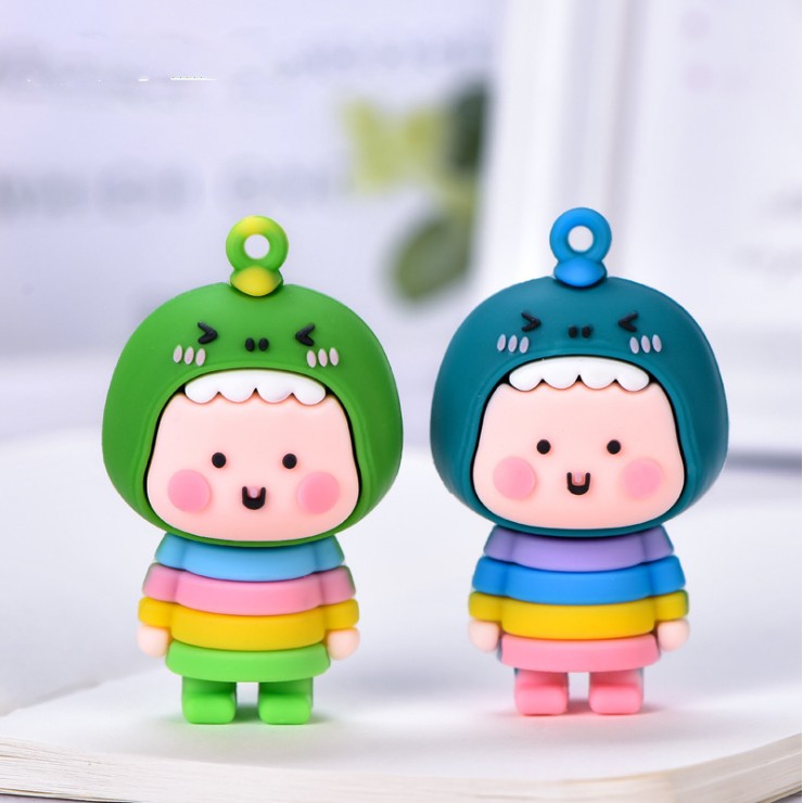 Móc khóa hình em bé mặc đồ Khủng long bằng nhựa mềm xinh xắn