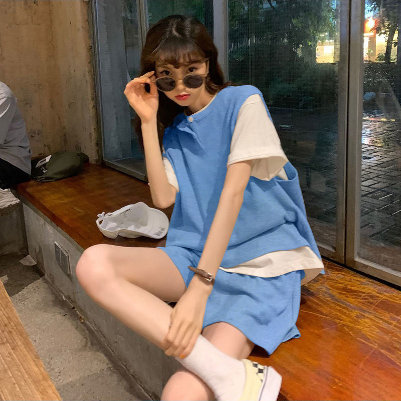 Bộ Áo Thun Cotton Ngắn Tay + Quần Short Thời Trang Đáng Yêu Cho Nữ 2021 | BigBuy360 - bigbuy360.vn
