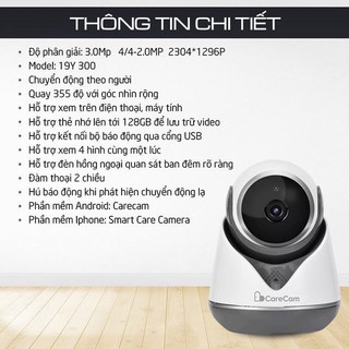 CAMERA IP WIFI CARECAM 19Y300 3.0Mps