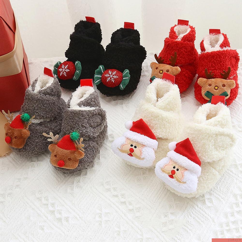 Giày bốt lót lông họa tiết giáng sinh cho bé từ 0-18 tháng tuổi
