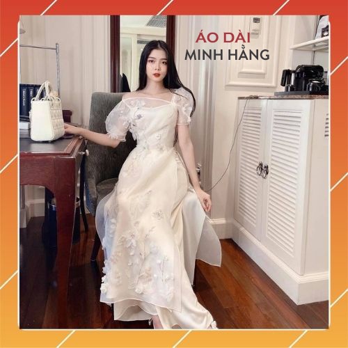 Áo Dài Cách Tân Tơ Lụa Cao Cấp Voan Tơ 4 Tà Cổ Lệch Phong Cách_Áo Dài Minh Hằng