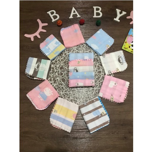 Set 5 Khăn rửa mặt xô 4 lớp sợi tre cho bé LEE KID, khăn xô rửa mặt cotton mềm mịn cho bé có họa tiết