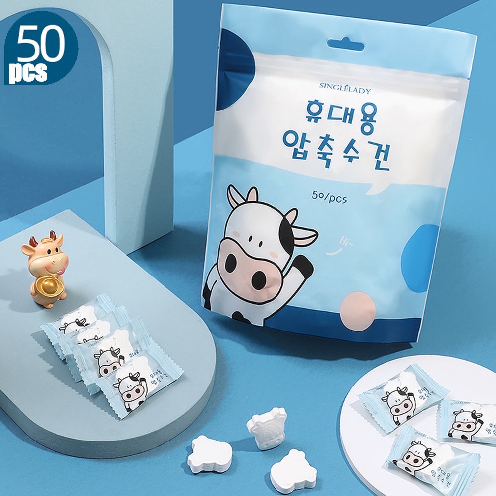 Set 50 Khăn Mặt Cotton Dạng Nén Tiện Dụng
