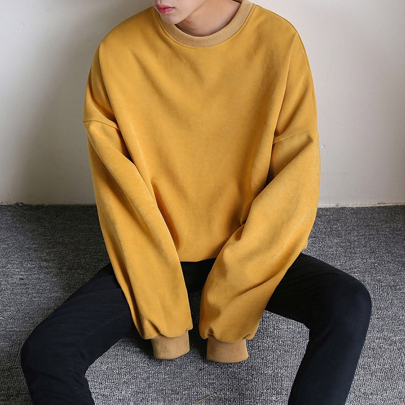 thun ngắn tay thun Áo sweater tay dài size lớn màu trơn cho nam