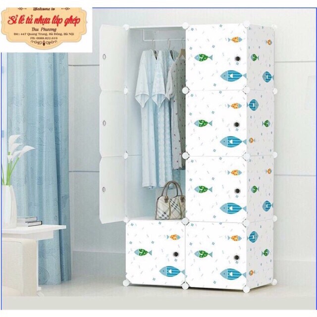 SIZETỦ 150x75x37cm. Tủ nhựa- tủ quần áo- tủ lắp ghép - tủ 8 ô. Tặng kèm 1 treo đồ.