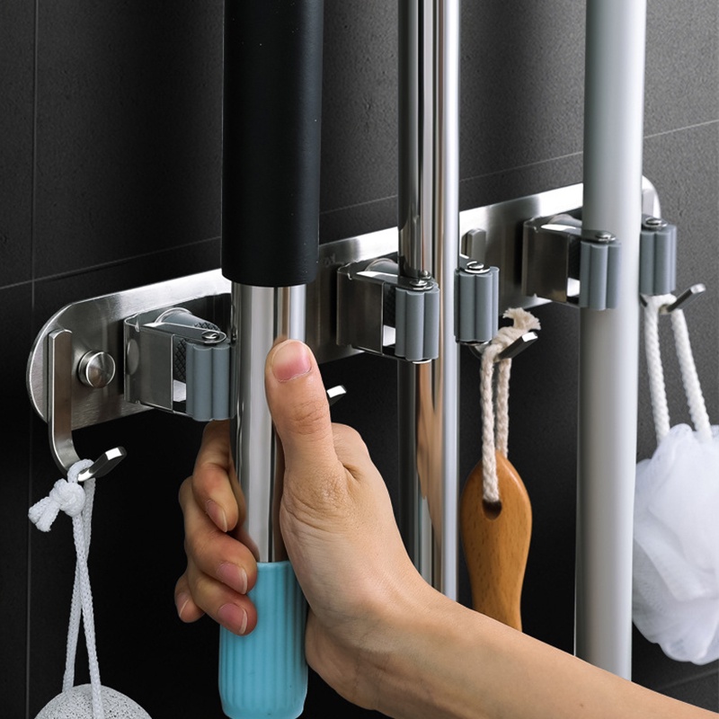Móc treo chổi lau nhà inox 304 sử dụng khoan tường chịu lưc 10kg