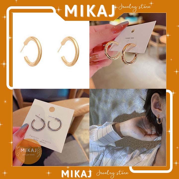 Hoa tai nữ tròn màu bạc vàng sang chảnh titan không gỉ cá tính nam hàn quốc unisex dễ thương MIKAJ STORE