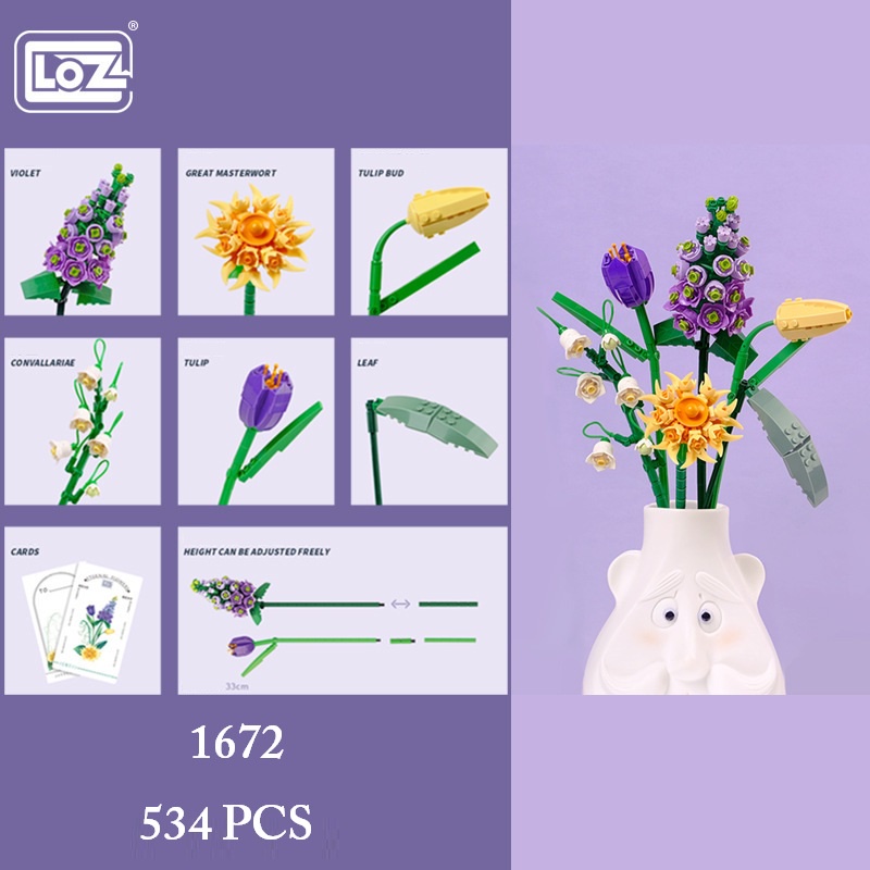 Bộ lắp ráp hoa, hãng Loz bộ xếp hình khối xây dựng bó hoa mã 1670, 1671 và 1672
