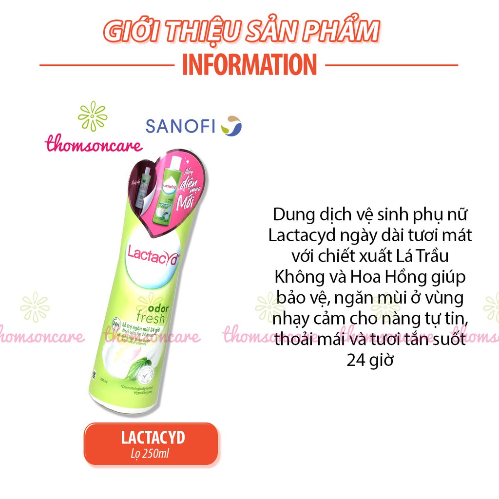 Dung dịch vệ sinh Lactacyd Odor Fresh  Mẫu mới Ngày dài tươi mát - ddvs rửa phụ khoa từ lá trầu không - Chai 250ML