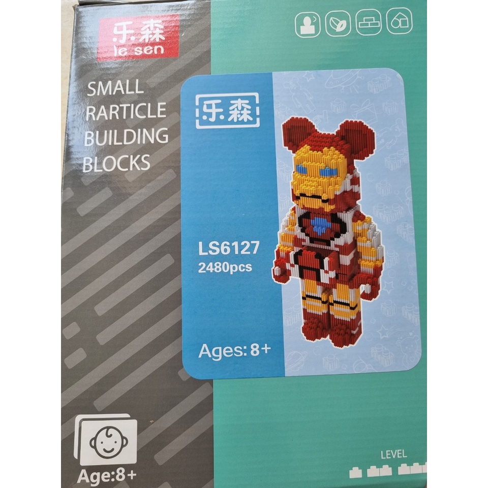 Lắp ráp mô hình 3D Gấu Bearbrick cỡ lớn 36cm Hàng Đẹp iron man SIÊU HOT có ngăn kéo tặng kèm búa