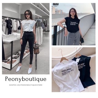 Áo Tanktop Nữ Feelings Form Rộng 🌺 Áo tập nữ dáng rộng thêu chữ Feelings 2 màu TRẮNG - ĐEN basic 🌺