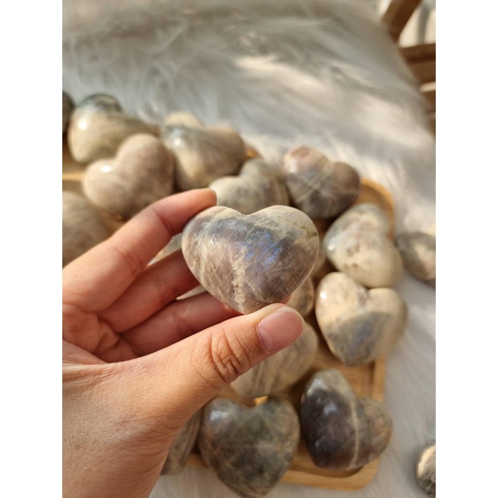 Tim đá Mặt trăng (Rainbow Moonstone Palm) tự nhiên, đá thanh tẩy trong Tarot, Reiki, thiền định, phong thủy