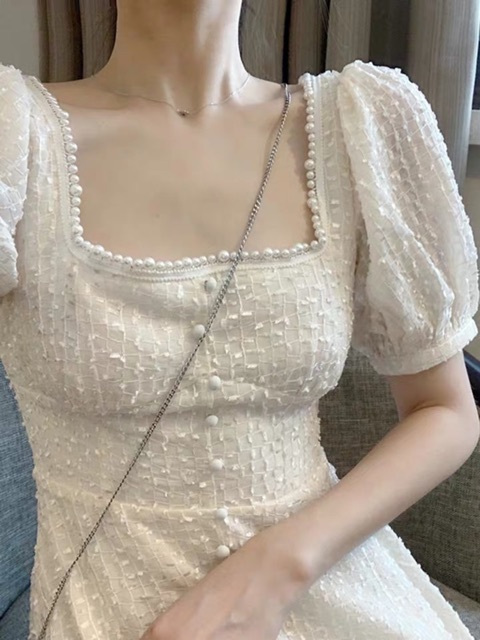 Đầm tiểu thư cổ vuông_ đầm body trắng dự tiệc sang trọng | BigBuy360 - bigbuy360.vn