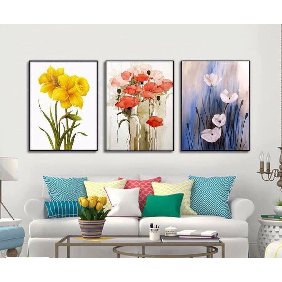 Tranh canvas khung cao cấp 40x60cm x 3 tranh VIP mới mua được - Hoa 3 màu 2