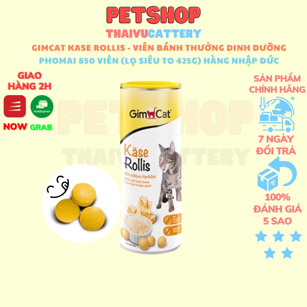 Gimcat Kase Rollis - Viên bánh thưởng dinh dưỡng phomai 850 viên (lọ siêu to 425g) hàng nhập Đức