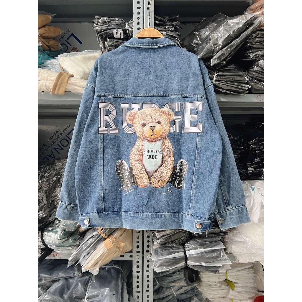 Áo Khoác Nữ Jean UNISEX Form Rộng GẤU Nam Nữ - Áo khoác bò denim GẤU nữ form rộng suông siêu dày dặn cúc đồng - TC130