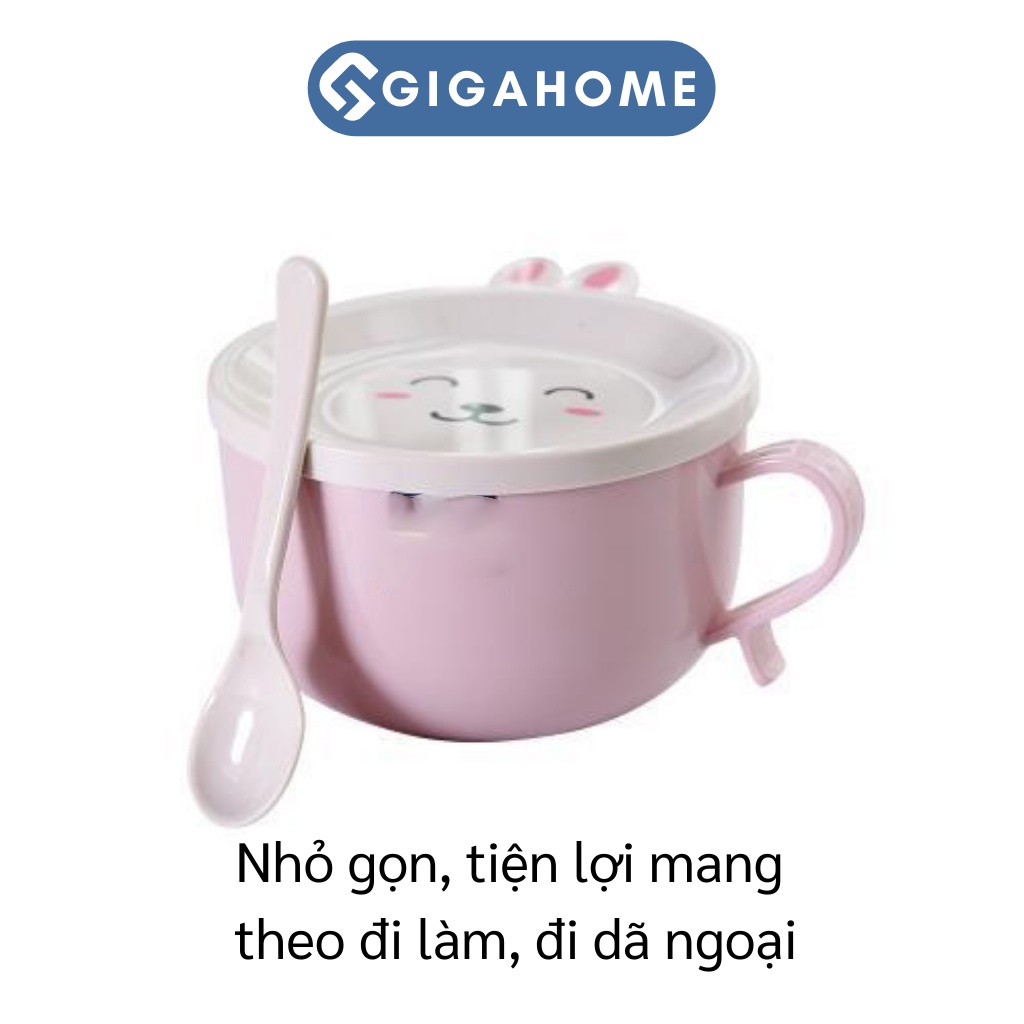 Tô Ăn Mì Tặng Kèm Muỗng GIGAHOME Giữ Nhiệt Có Nắp Và Quai Cầm Chống Nóng Hình Thỏ 6865