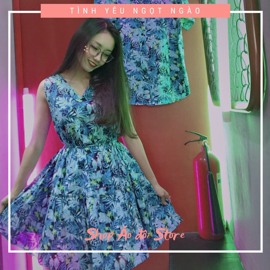 Bộ áo váy sơ mi cặp, đồ đôi nam nữ dễ thương, chất đẹp để chụp hình cưới, đi du lịch