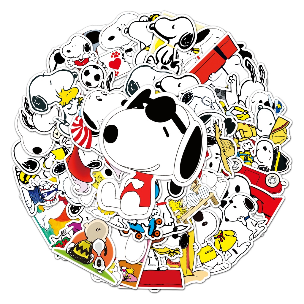 Bộ 10 / 50 Miếng Dán Chống Thấm Nước Họa Tiết Hoạt Hình Snoopy Dễ Thương Trang Trí Nón Bảo Hiểm