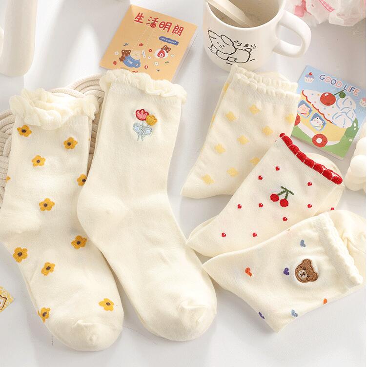 Vớ cotton Cổ Cao Phối Ren Phong Cách Lolita Nhật Bản Dễ Thương Thời Trang Thu Đông Cho Nữ
