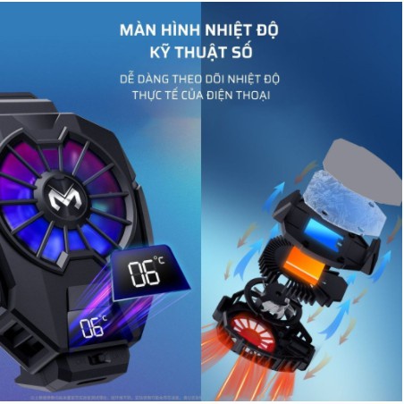 Quạt Tản Nhiệt Điện Thoại MEMO DL 05-DL 06 Siêu Lạnh Hiển Thị Nhiệt Độ, LED RGB, Kẹp Thu Vào 2 Chiều