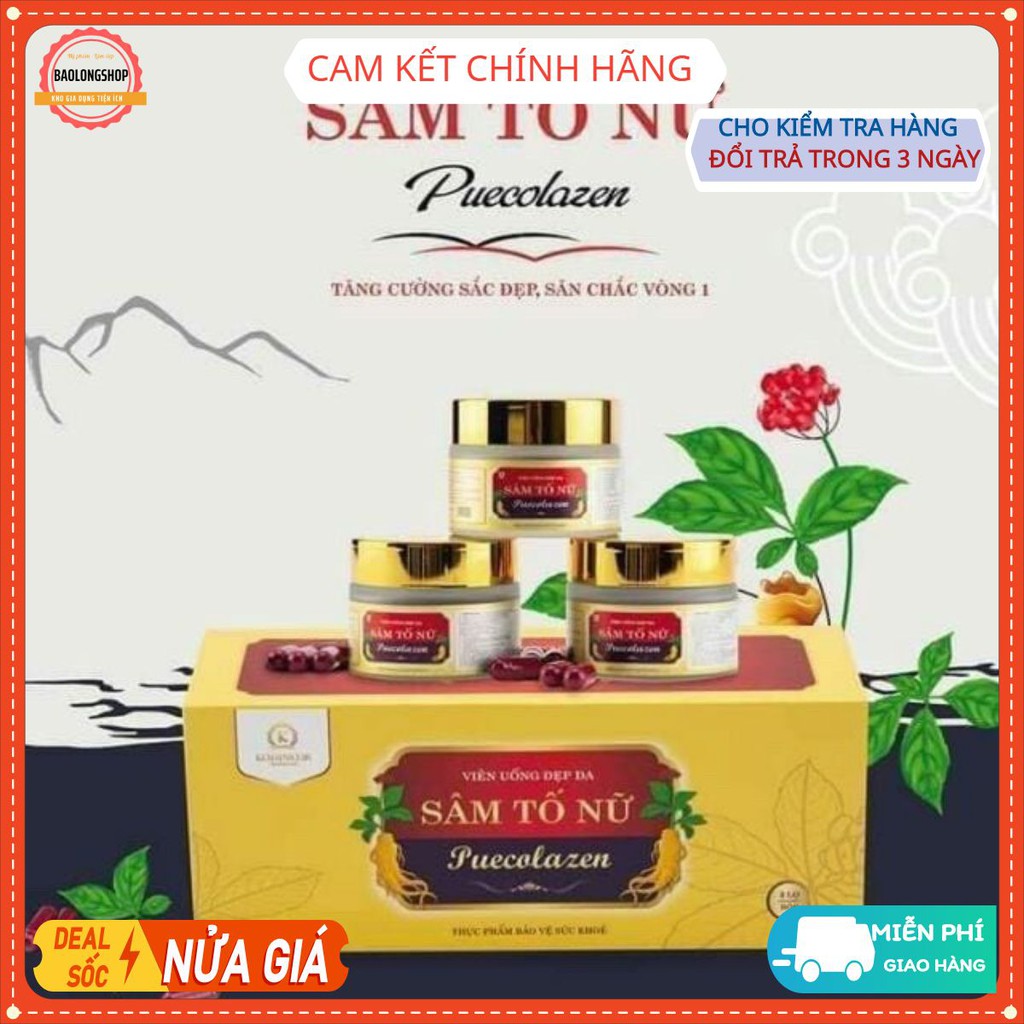 [HÀNG ĐẸP] HỘP 3 LỌ SÂM TỐ NỮ PUECOLAZEN - SÂM TỐ NỮ COLLAGEN CHÍNH HÃNG - VIÊN UỐNG ĐẸP DA HIỆU QUẢ SAU 1 HỘP