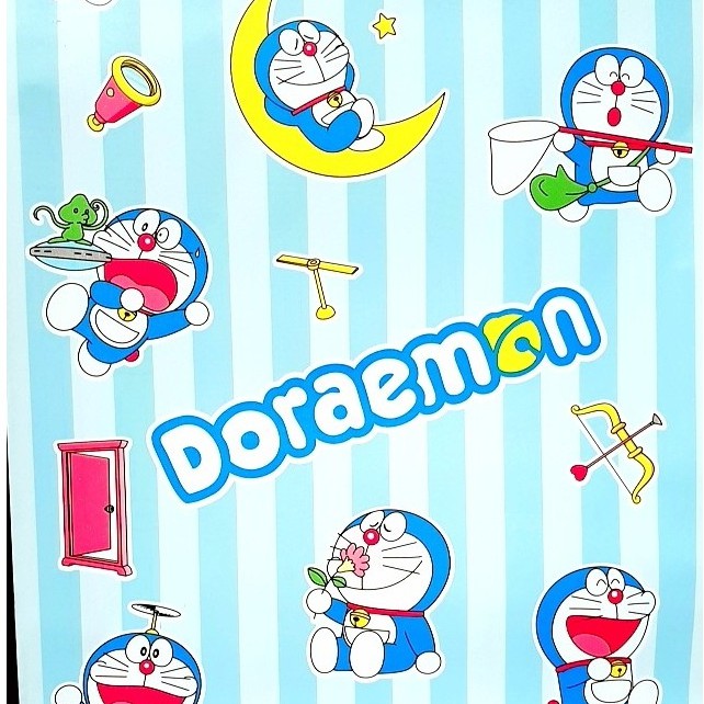 Decal giấy dán tường đô rê mon sọc xanh khổ rộng 45cm