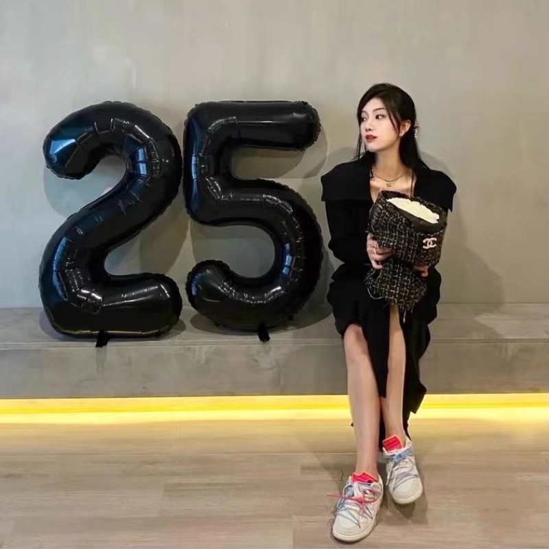 ( 80cm) Bóng số to màu trắng, đen phong cách hàn quốc trang trí sinh nhật cho bé