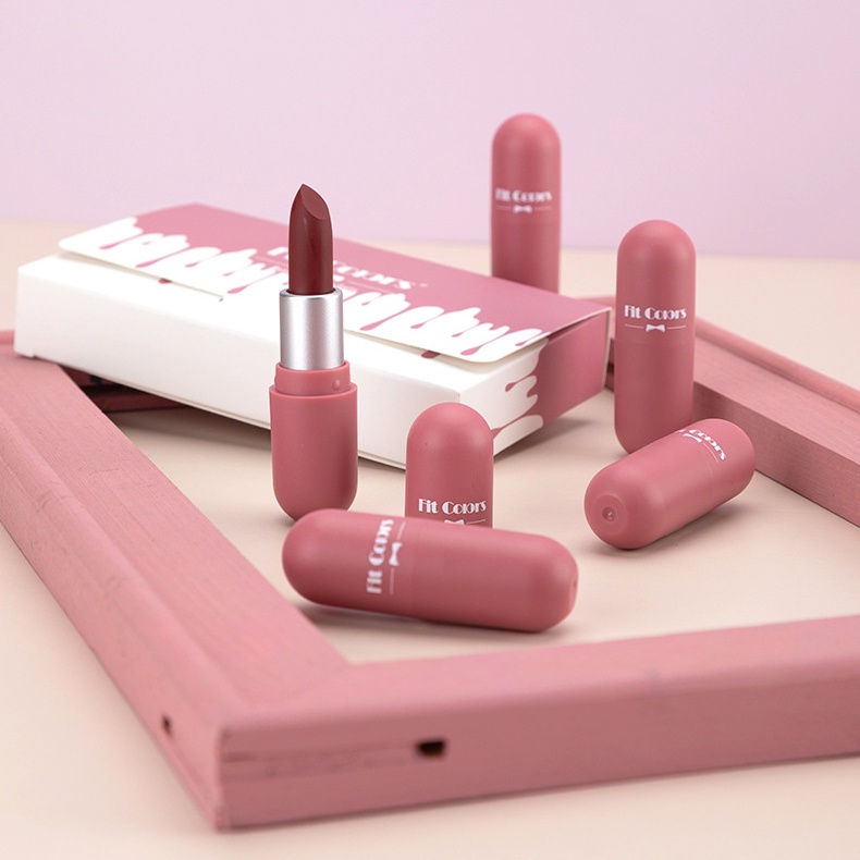 Son Môi Mini Màu Nhung Lì Mịn Mượt Kháng Nước Không Dính Cốc Dưỡng Ẩm Lâu Trôi Hình Viên Thuốc Con Nhộng