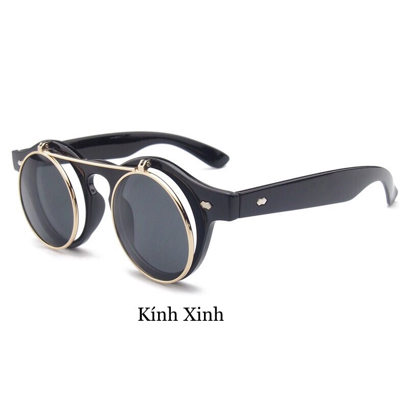 Kính Râm Trẻ Em 2 Lớp Mở Nắp Lên Xuống Gọng Tròn Nhựa Đa Năng Đi Ngày Và Đêm Cho Bé