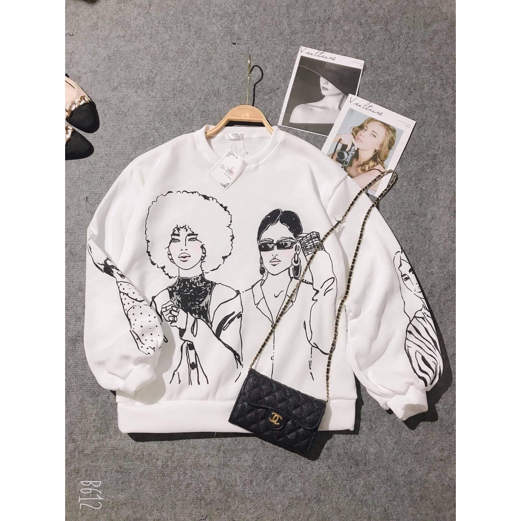 [ HOT 2022] Áo Sweater Nỉ In Hình Cô Gái Aó Thu Đông Nữ From Rộng Hot Hit