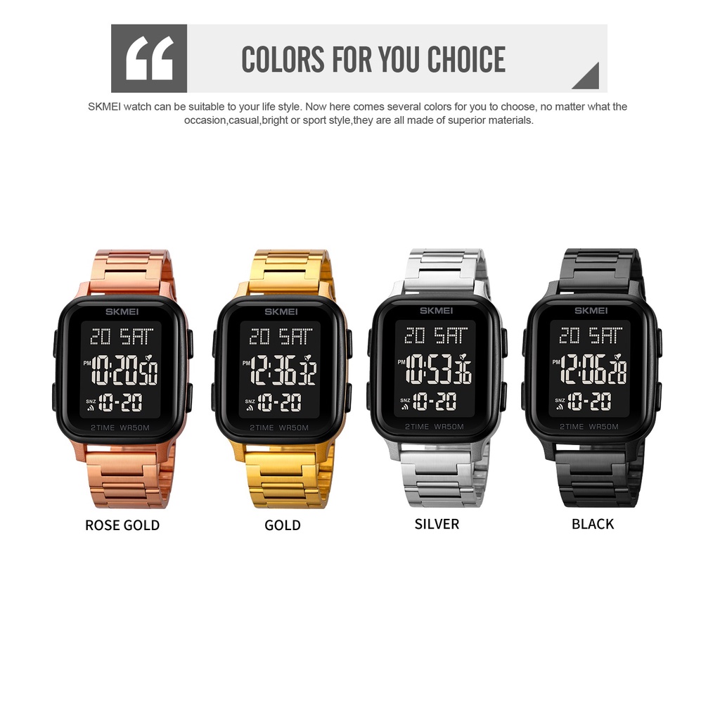 Đồng Hồ Điện Tử SKMEI 1859 Thiết Kế Mặt Vuông Tráng Gương Chống Thấm Nước Có Đèn Led Dành Cho Nam
