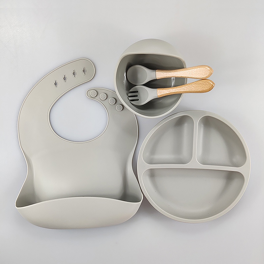 BEAR LEADER Bộ Tô / Muỗng / Nĩa Bằng Silicon Mềm Không BPA Có Giác Hút Hình Gấu Chống Trượt Cho Bé Tập Ăn