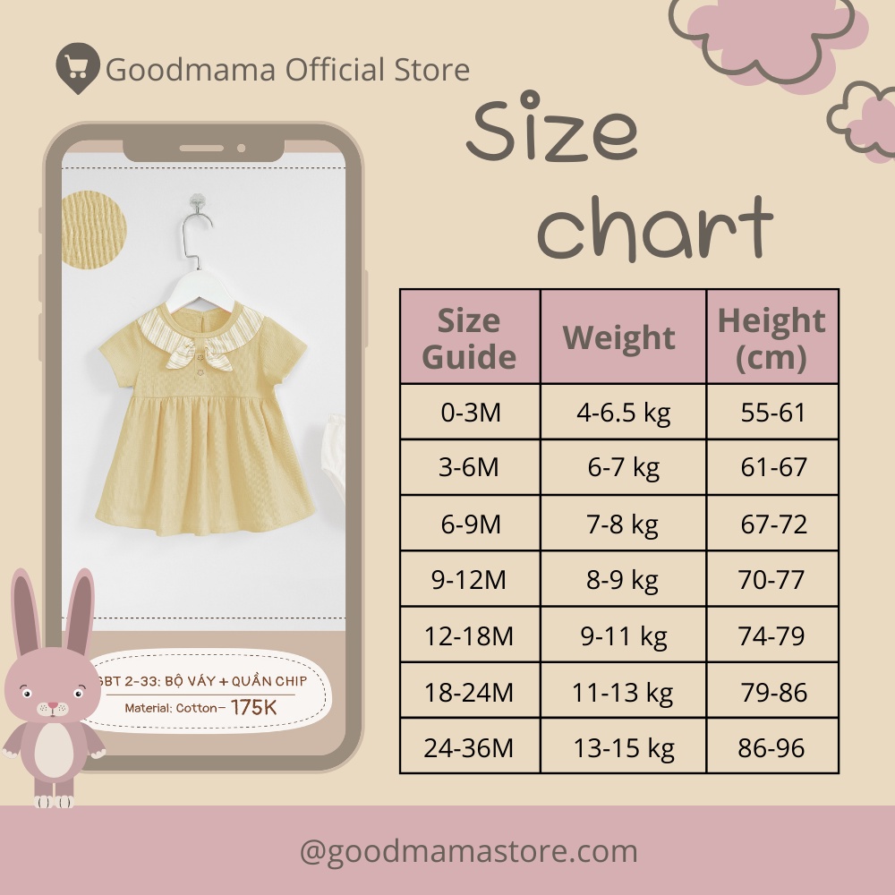 Váy cho bé gái + quần chíp xinh xắn Goodmama chất liệu cotton