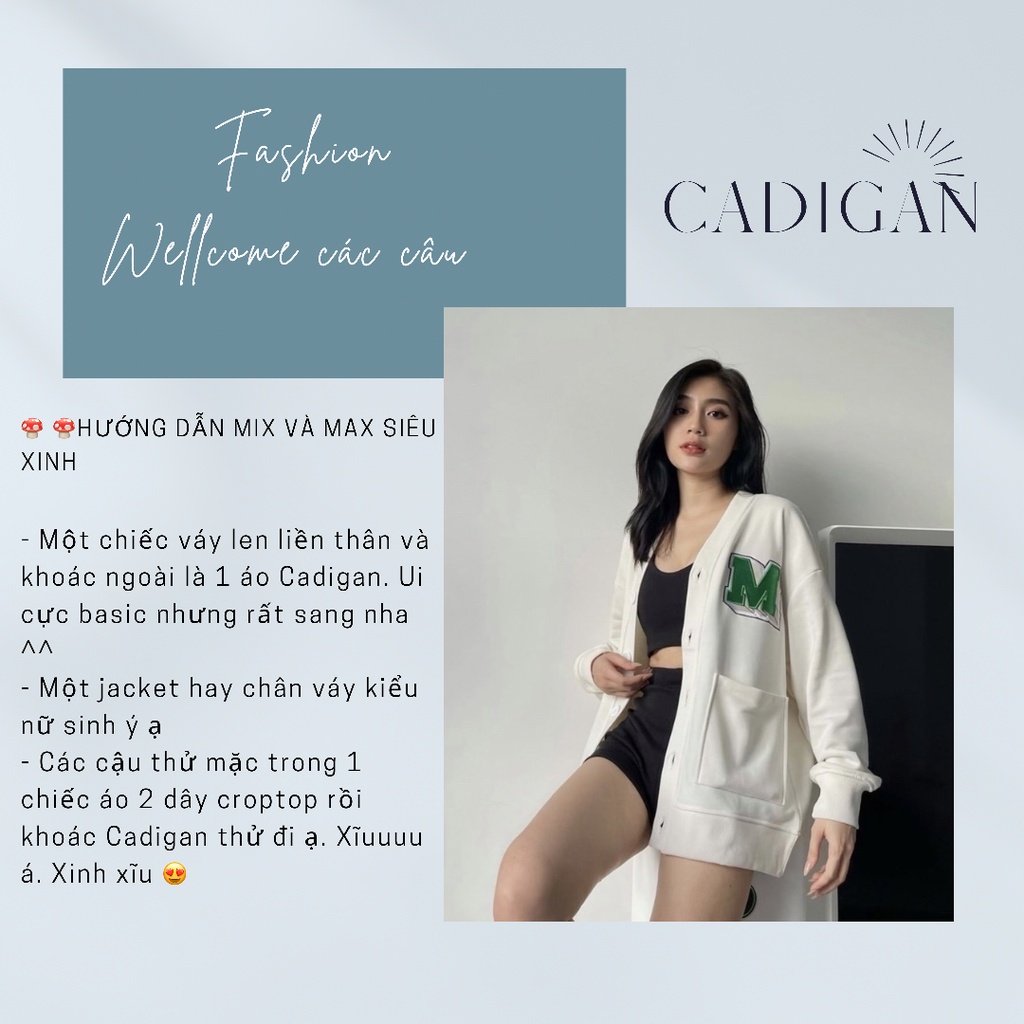 Cardigan Hàn Quốc, Áo khoác cardigan nữ Đen Trắng Thêu Logo Chữ M Chất Nỉ Phong Cách Ulzzang | BigBuy360 - bigbuy360.vn