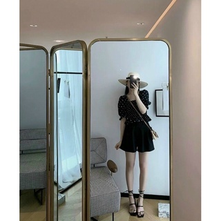 Set áo chấm bi nhún quần đen