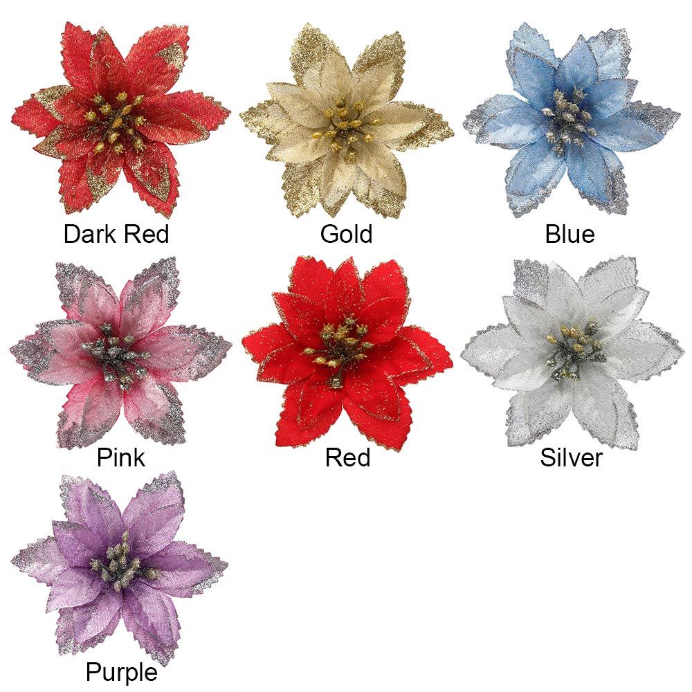 Hoa nhân tạo bằng nhựa nhiều màu sắc nổi bật trang trí cây thông giáng sinh năm mới