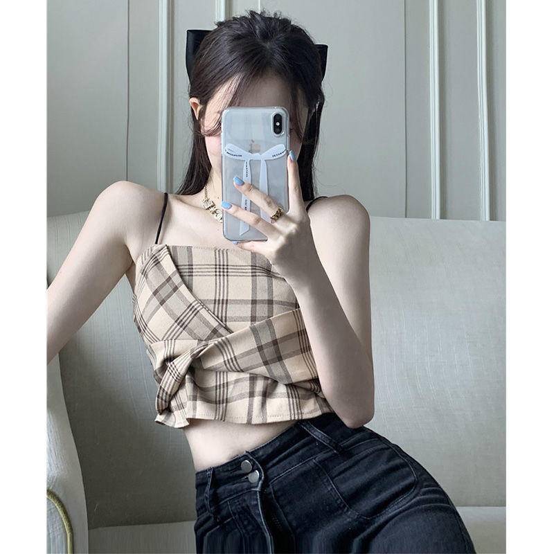 Áo Hai Dây Nữ Mùa Hè Kẻ Sọc Retro Gợi Cảm Kiểu Mỹ