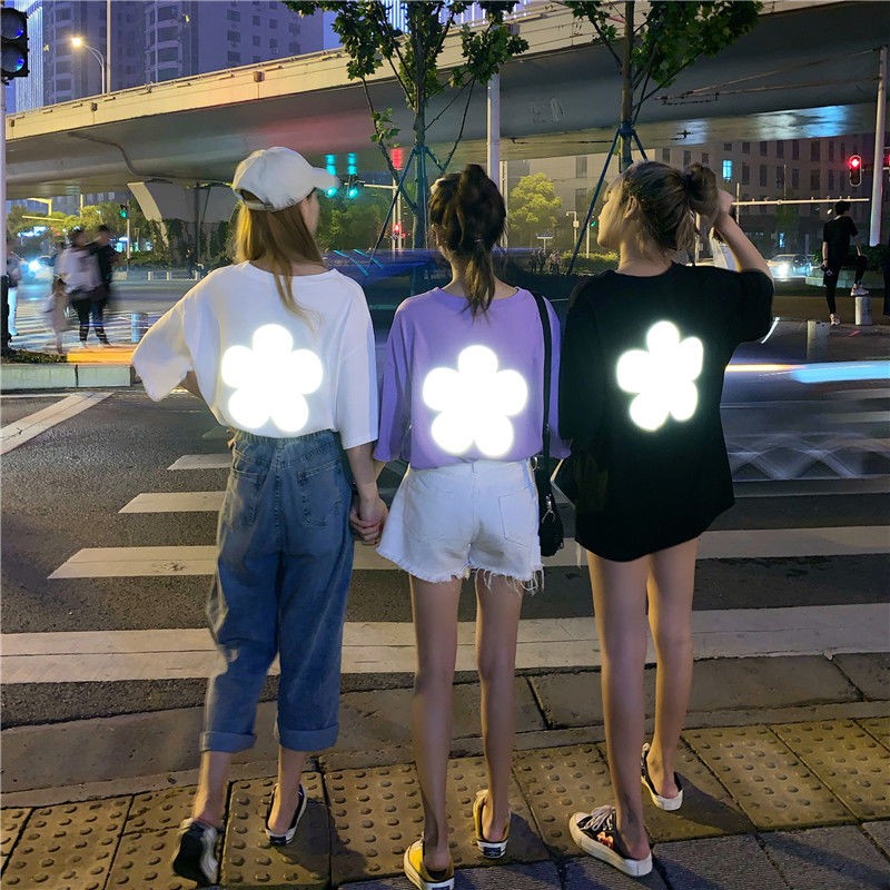 Áo thun Phản Quang Tay Lỡ Unisex Nam Nữ Cỏ 5 lá