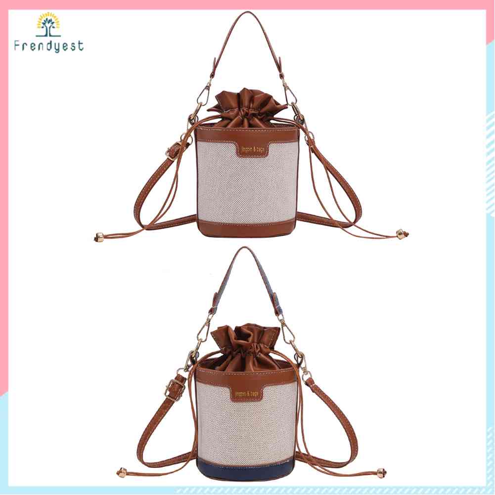 Túi Da Đeo Chéo Hình Trụ Nhỏ Dây Rút Phong Cách Vintage Thời Trang Cho Nữ