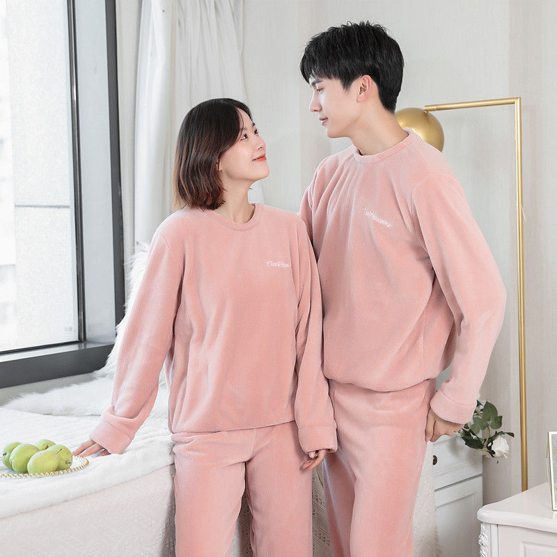 Set Pijama Áo Dài Tay + Quần Dài Chất Nhung Dày Dặn Thời Trang Dành Cho Cặp Đôi